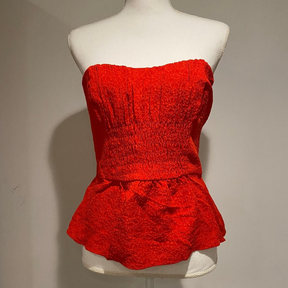 Trina Turk Strapless Peplum Blouse in Red